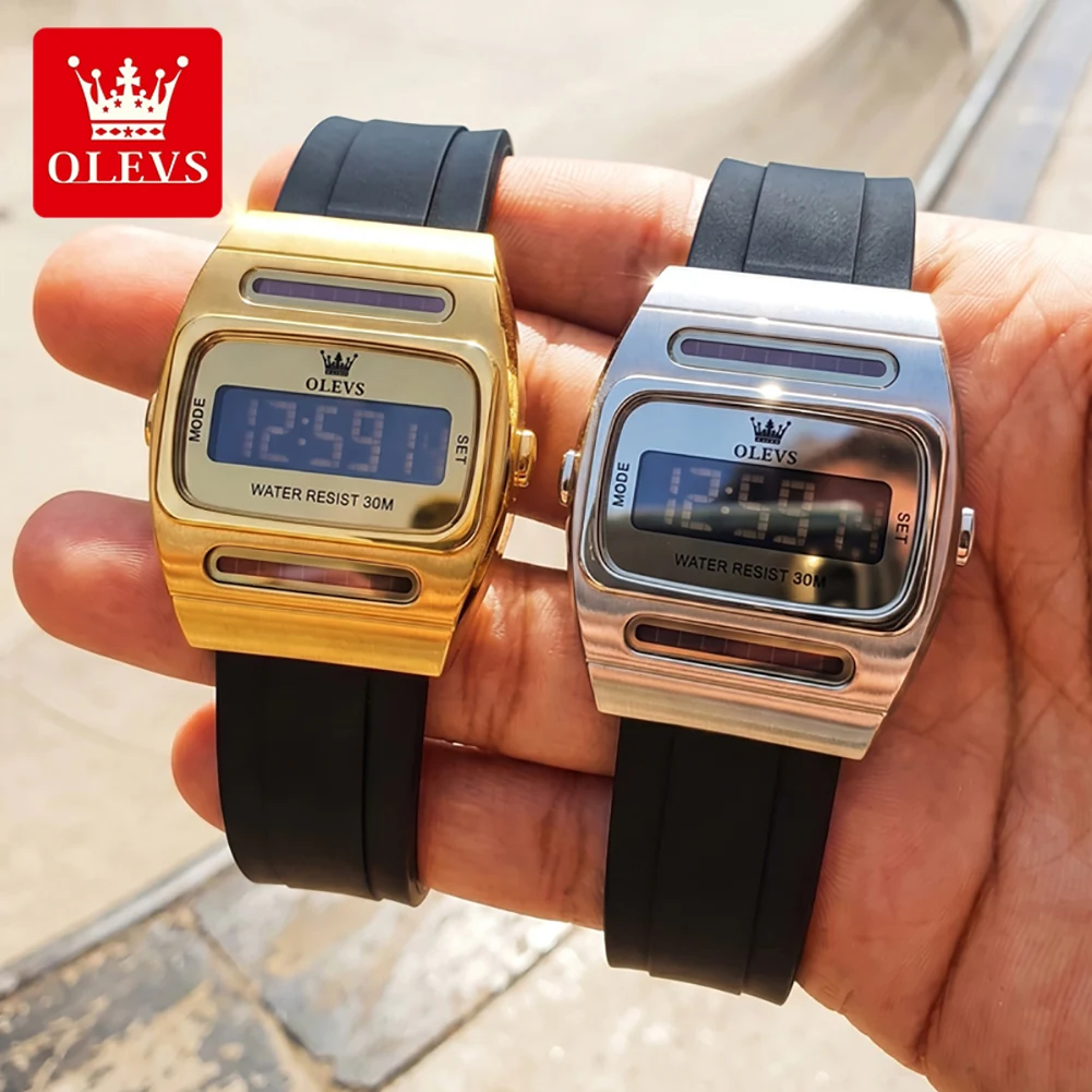 OLEVS 1125 Dual-Power Electronic Movement Watch HD Night Light Casual Street Style Silicone Watch Strap 30m Waterproof Watch