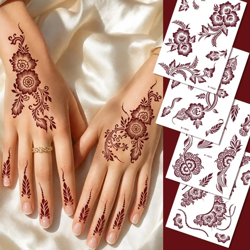 Red Mehndi Stickers Henna Tattoo Stickers Lace Fake Tattoo Wedding Tool Temporary Tattoo Legs Arm Waterproof