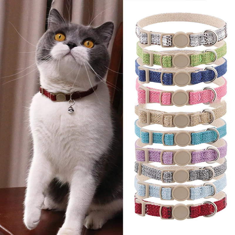 

Lightweight Soft Cotton-linen Cat Collar with Bell Fashion Printed Outdoor Walking Anti-lost Kitten Collars Cosas Para Gatos