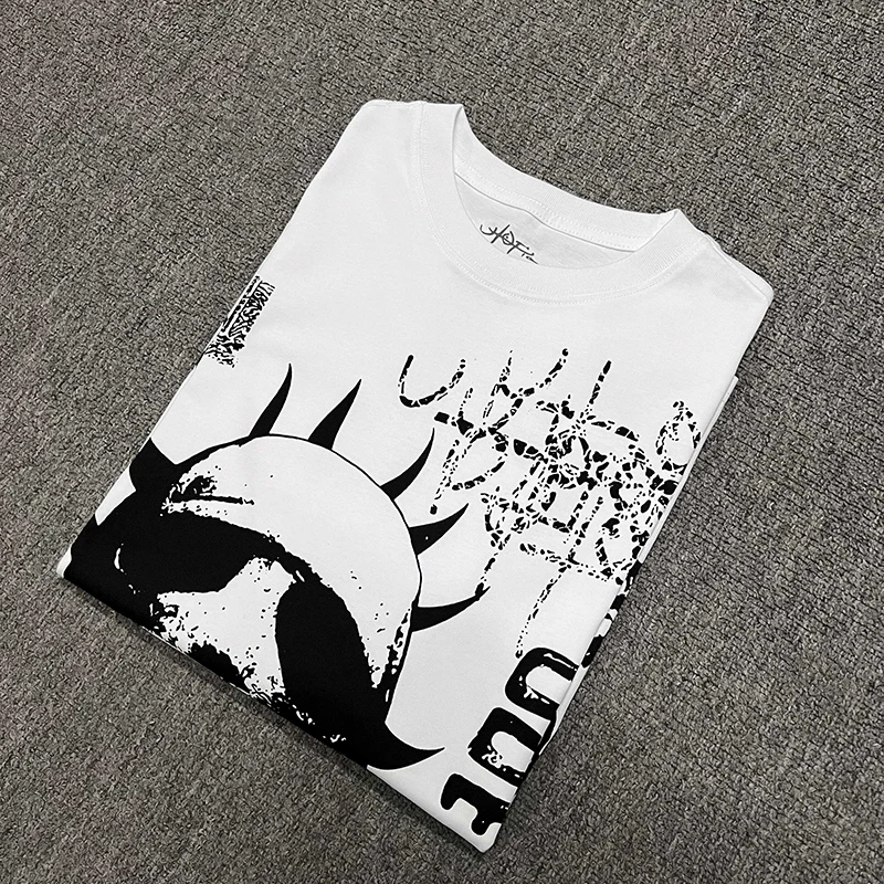 Retro Graffiti Fading Pattern Men Women Utopia Tshirt Summer White Breathable Cotton Cactus Jack Short Sleeve Tops Street Outfit