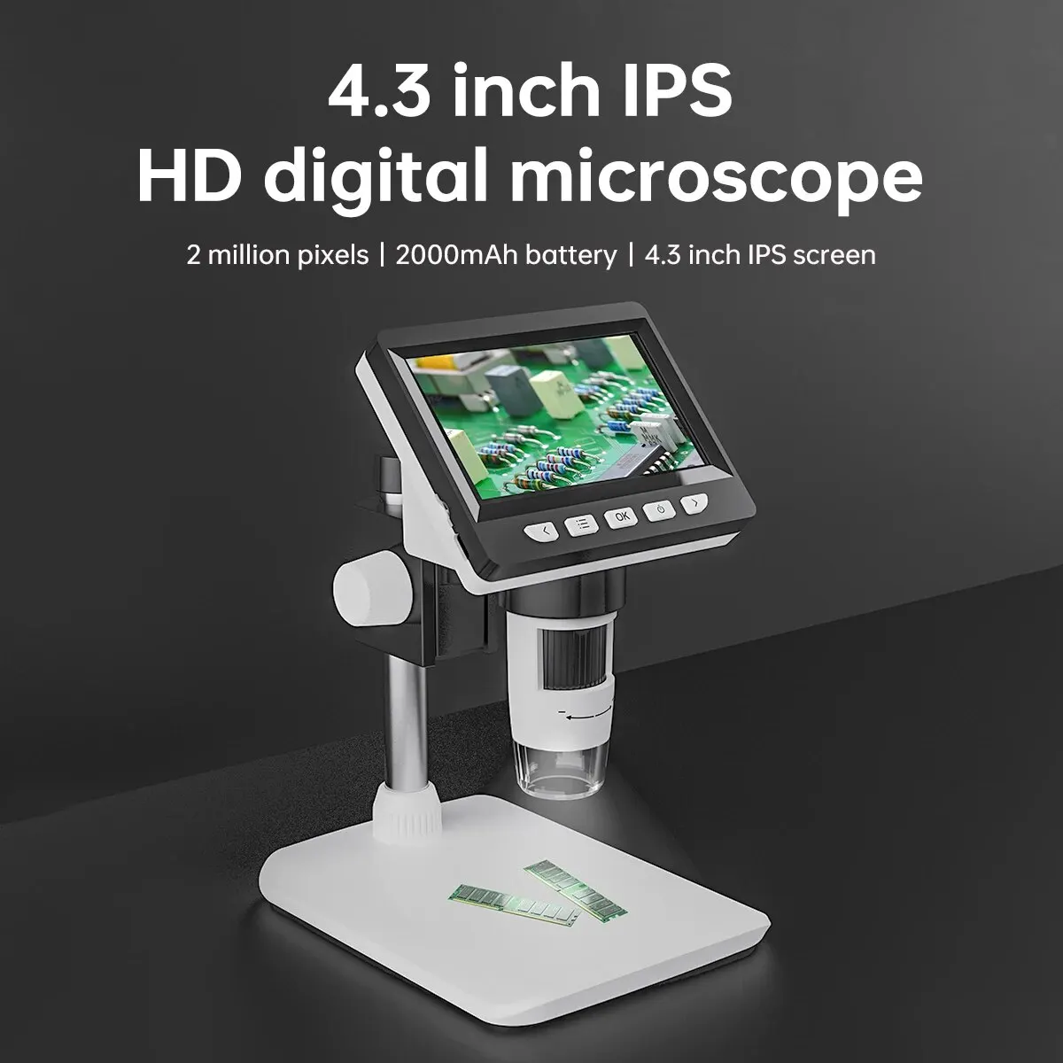 전자 수리 PCB PC 노트북용 납땜 현미경, 4.3 인치 디지털 현미경, 1080P 50-1000x 코인 현미경, 2000mAh