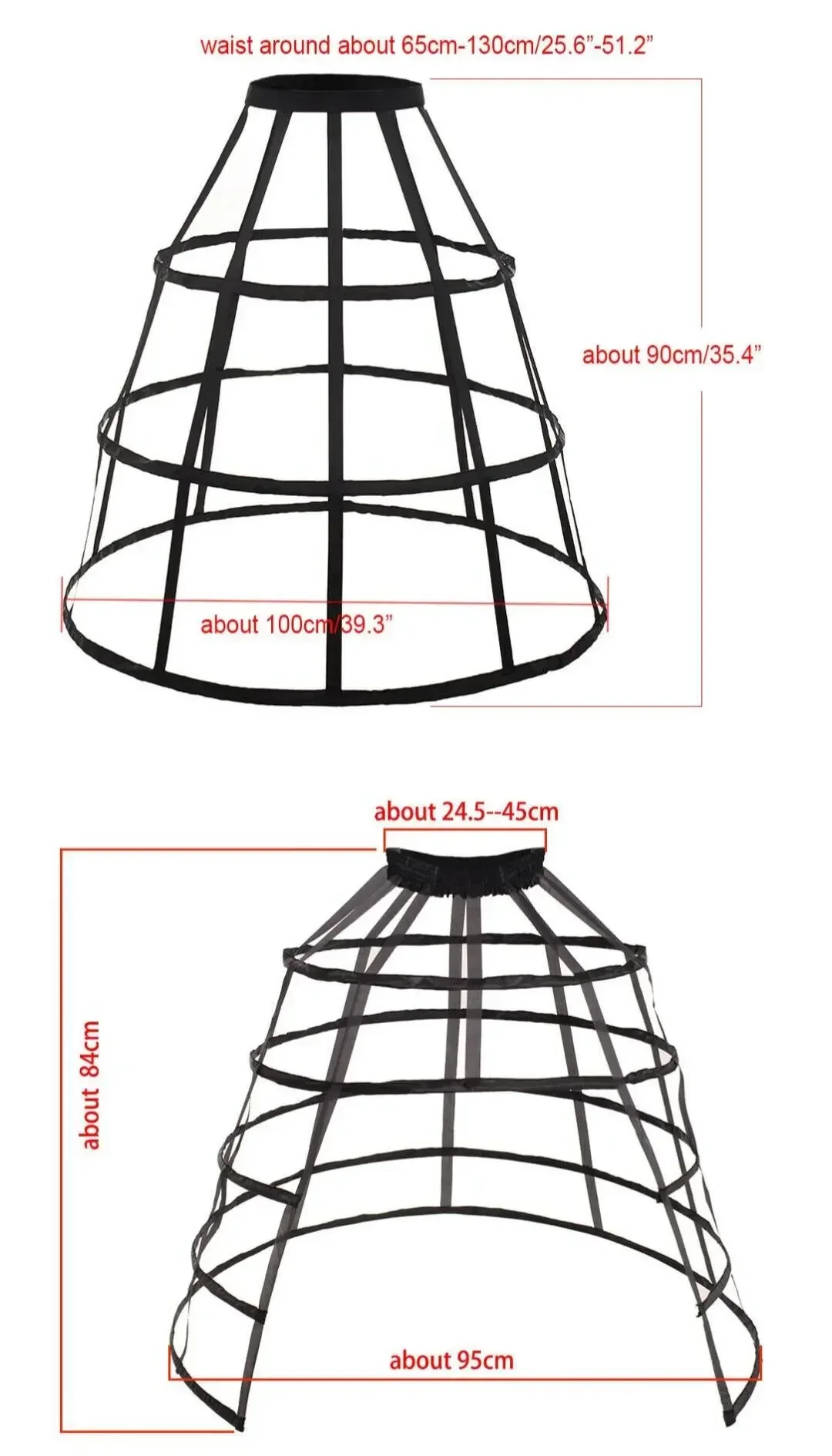 Onderscheidend ontwerp uitgeholde kooi 5-hoepel drukte Victoriaanse petticoat rok bruiloft cosplay