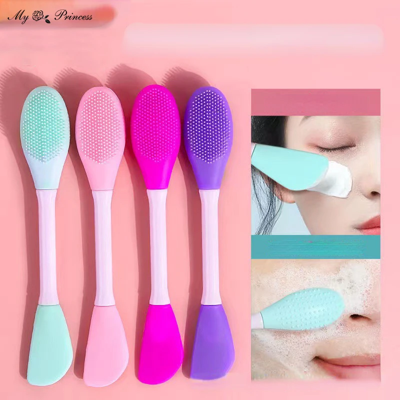 Double Headed Silicone Face Cleansing Scrubber Brush Facial Mask Brushes Applicator for Women Face Makeup Brush Skin Care