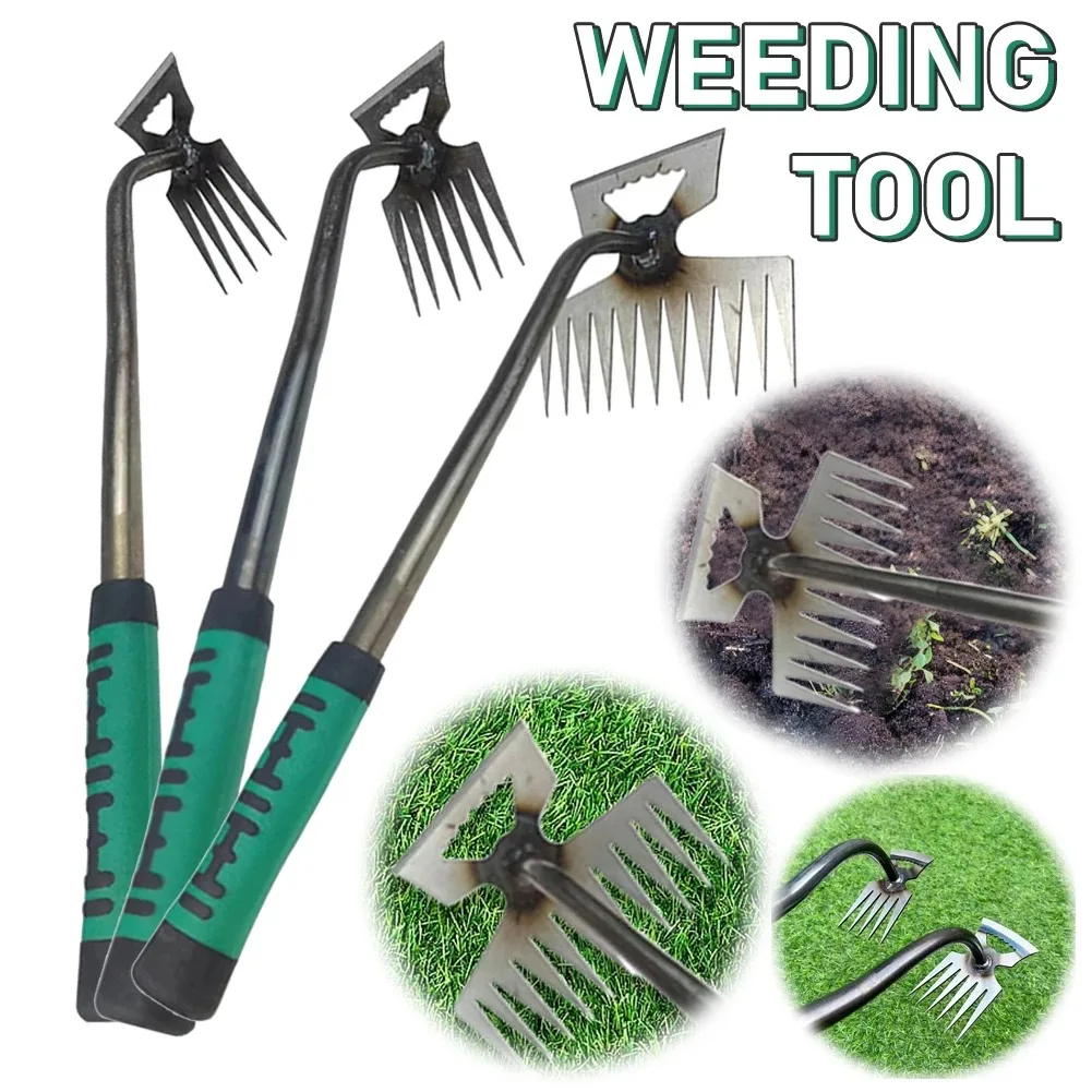 Garden Weeder Manganese Steel Weeding Tool Ergonomic Handle Grass Rooting Loose Soil Rake Sturdy V-shaped Fork Garden Hand Tools