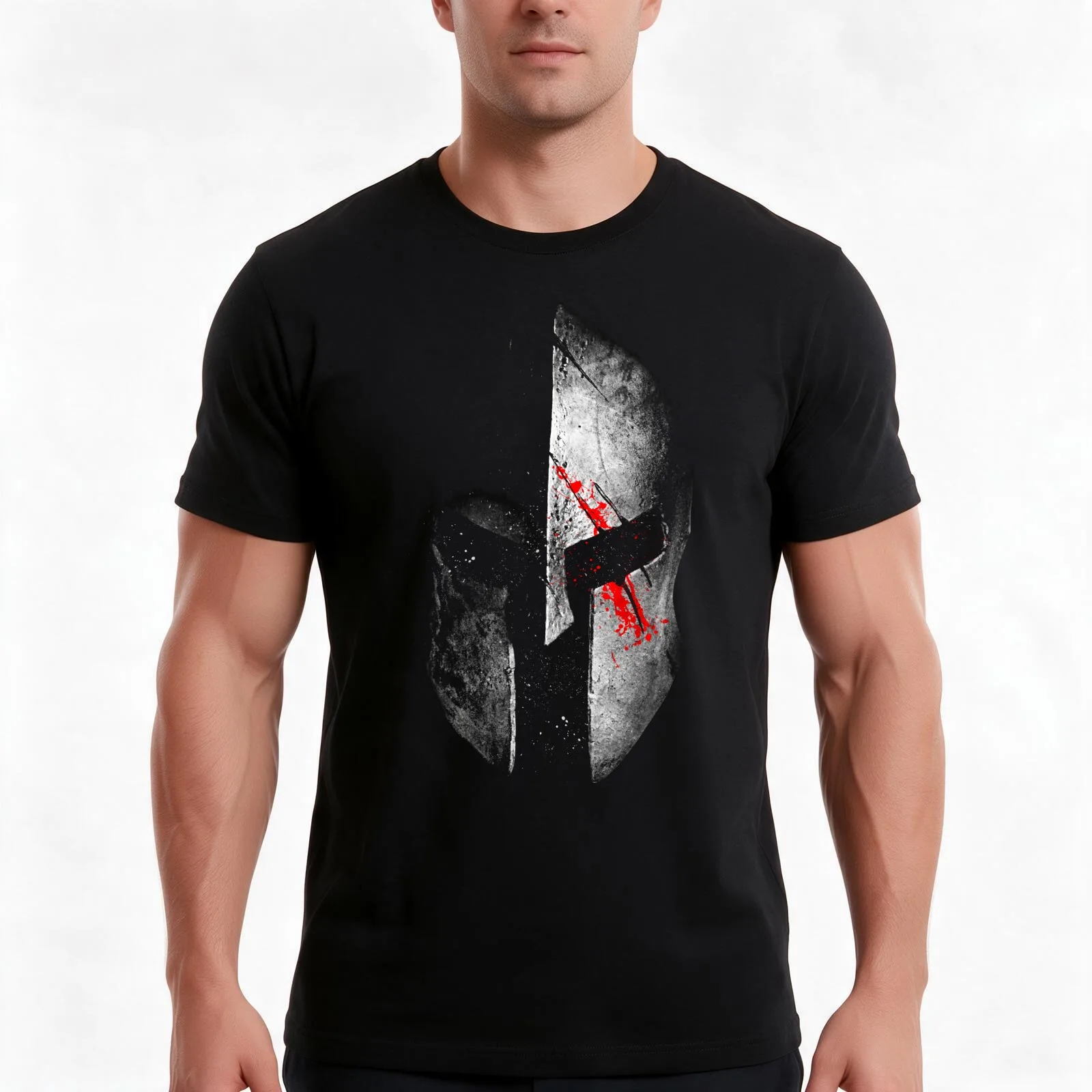 Spartan T-Shirt, Summer Casual Cotton Tee, Oversized Streetwear Tops, Vintage Graphic Print, Loose Fit Short Sleeve, 100% Cotton