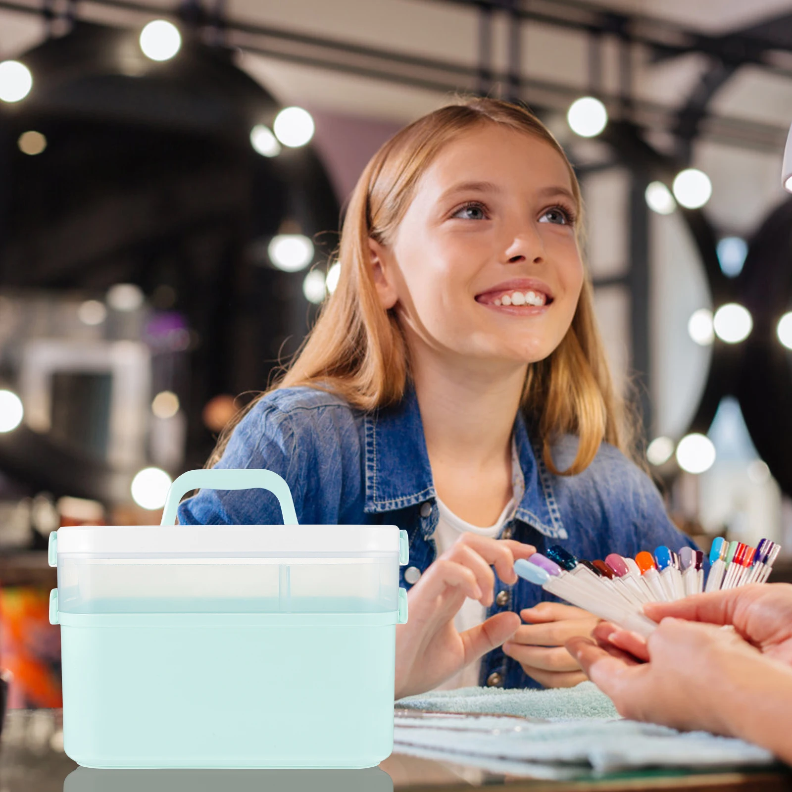 1 Stück Nagelkunst-Zubehörbox, tragbar, doppellagig, Aufbewahrung für Maniküre-Werkzeuge, für den Heimgebrauch und im Salon, Nagellack-Organizer-Etui