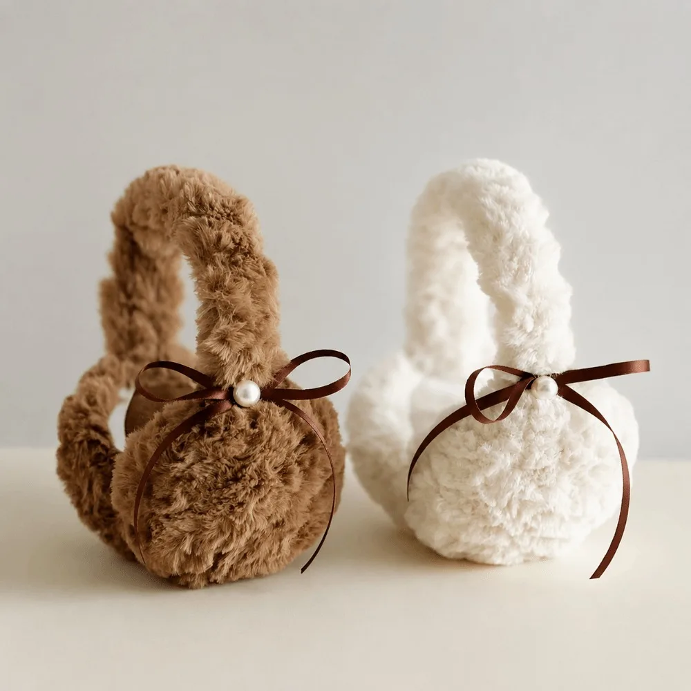 Fashion Warm Winter Earmuffs Folding Faux Fur Earflap Protection Pearls Soft Earmuffs Outdoor