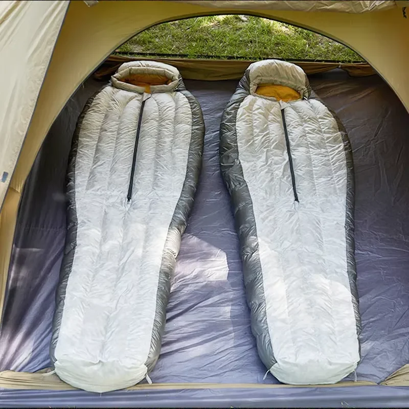 Outdoor Ultra-Light Gray Duck Down Indoor Camping Winter 15D Nylon Water-Repellent Fluffy Sleeping Bag