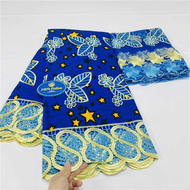 7 yard African Wax Brocade Lace Fabric Hight Qualiy 100% Cotton Ankara Wax Satin Print Lace Fabric For Woman Evening Dresses KL1