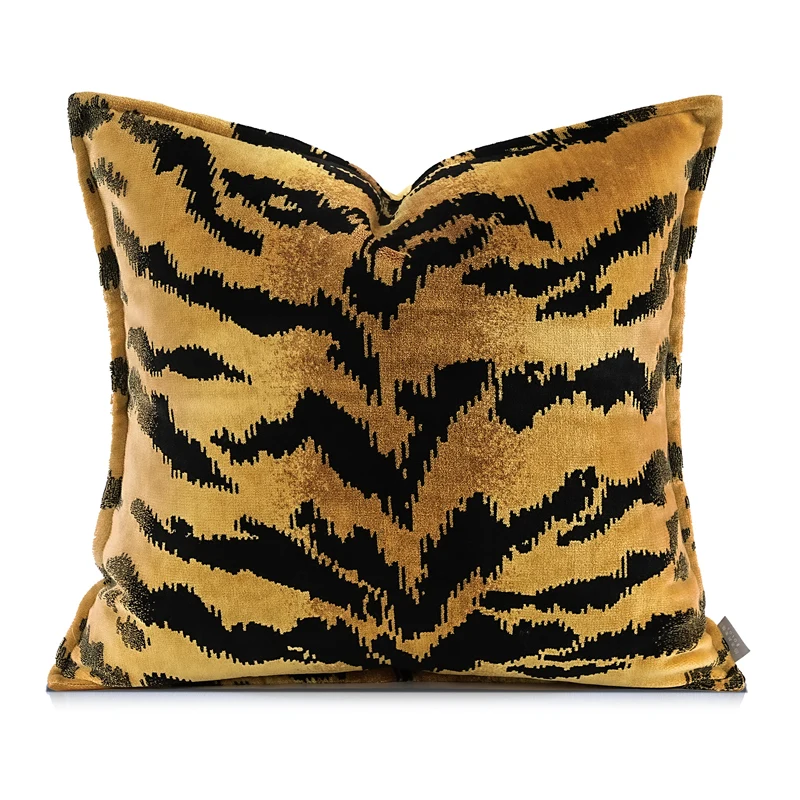 

Yellow Tiger Stripe Pillows Luxury Velvet Cushion Case Living Room Decorative Pillow Cover For Sofa Modern Home Decorations