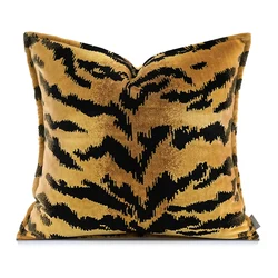Yellow Tiger Stripe Pillows Luxury Velvet Cushion Case Living Room Decorative Pillow Cover For Sofa Modern Home Decorations