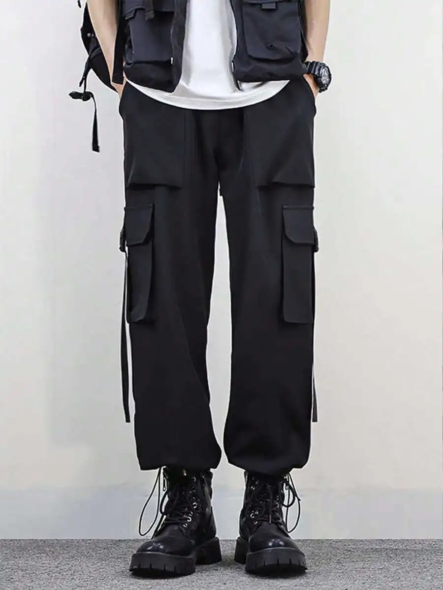 Mens Casual Cargo Pants With Multi Pockets Drawstring Loose Fit Tactical Style