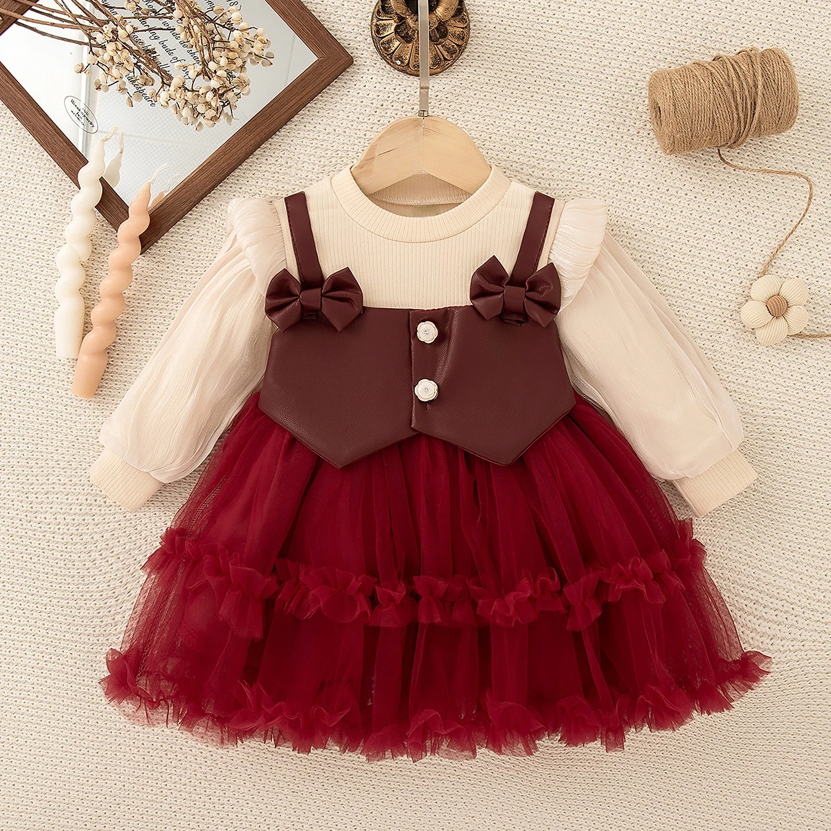 Baby Mädchen Kleid Herbst/Winter Schleife Tüll Langarm Mädchen Kleid Entzückende Weihnachten Baby Kleid Baby Mädchen Kleidung