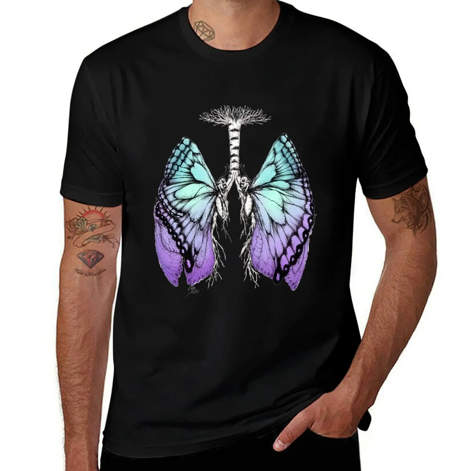 Butterfly Lung Blue Purple T-Shirt Running Gym Short Sleeve Sports Tee T-Shirt