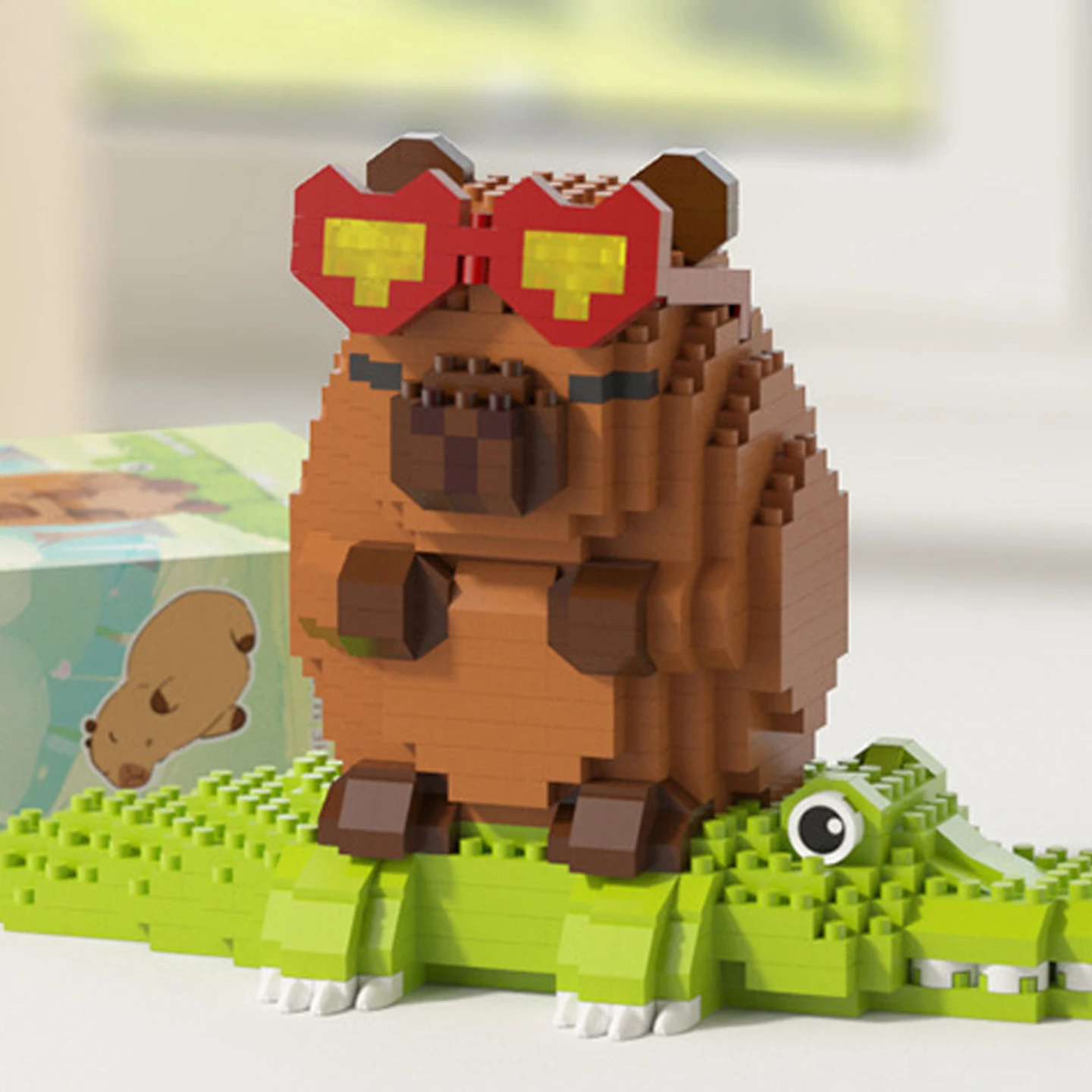 DIY Capybara Building Blocks Set - Cute Water Guinea Pig Desktop Decor Cartoon Animals Model Fun Toy for Birthday Gift
