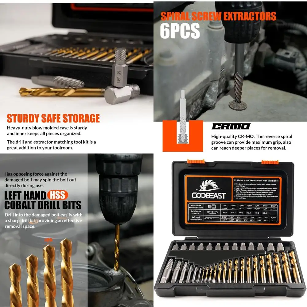 

Набор из 35 экстракторов для винтов и сверл для левостороннего сверления, комплект для легкого извлечения винтов с обратным сверлом из быстрорежущей стали или для гаек, S
