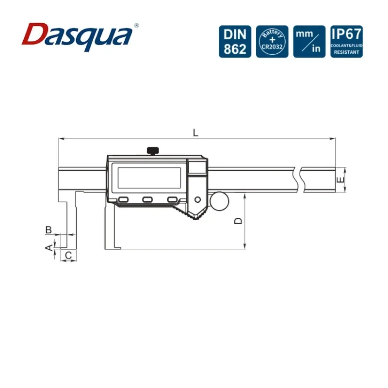 Dasqua 20-150 Mm IP67 Waterproof Solid Stainless Steel Digital Inside Neck Caliper Measure Inside Grooves