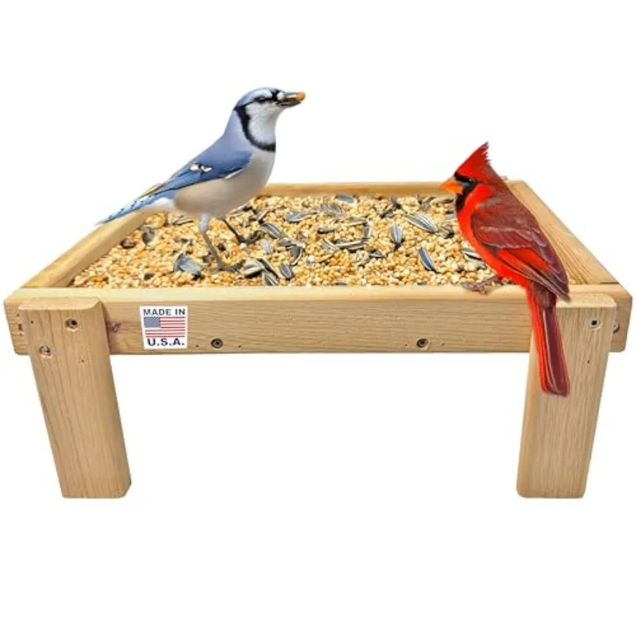 

Cedar Wood Large Open Ground Platform Bird Feeder Tray Wooden Bird Seed Feeder for Outdoor Wild Birds Animals for Outside Garde