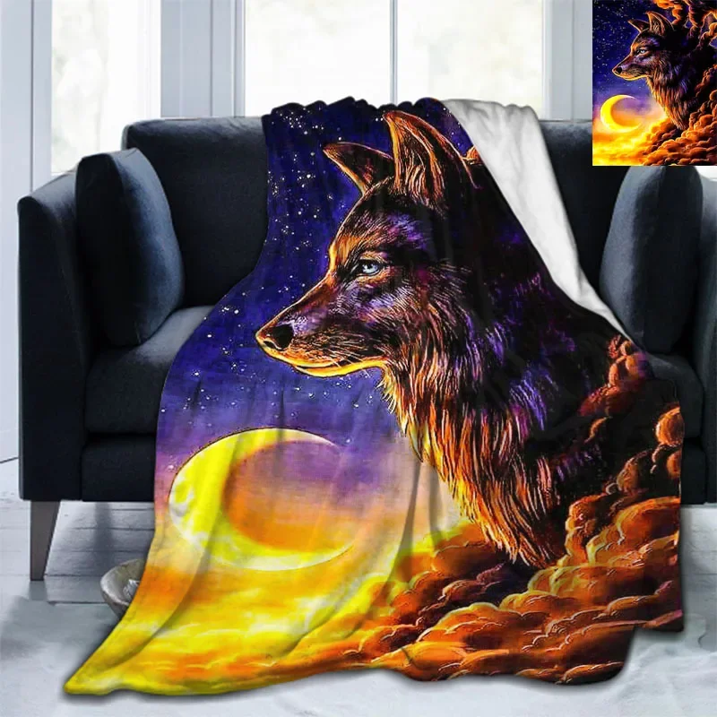 Cartoon wolf Home Soft Throw Blanket Flannel Living Room/Bedroom Warm Blanket