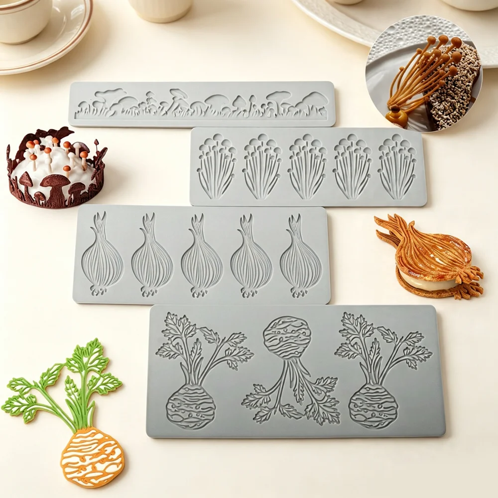 Radish Onion Flammulina velutipes Mushroom Design Fondant Mold Sugar Craft Silicone Pad Chocolate Chip Silicone Lace Mat
