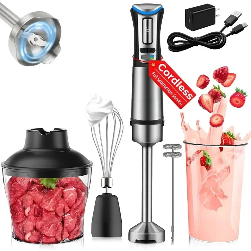 

Cordless Immersion Hand Blender with Beaker Chopper for Smoothies Baby Food Sauces