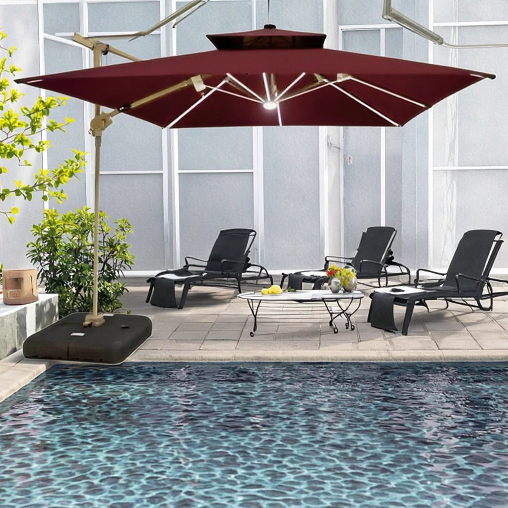 Modern Outdoor Foldable Garden Umbrella Solar-Light Villa Balcony Park Dining Base Courtyard Sun Umbrella Stand