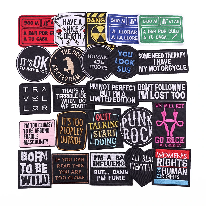 Punk Rock Embroidery Patch On Clothes Inspiring Words Iron On Patches For Clothing Thermoadhesive Patches DIY Applique Badge