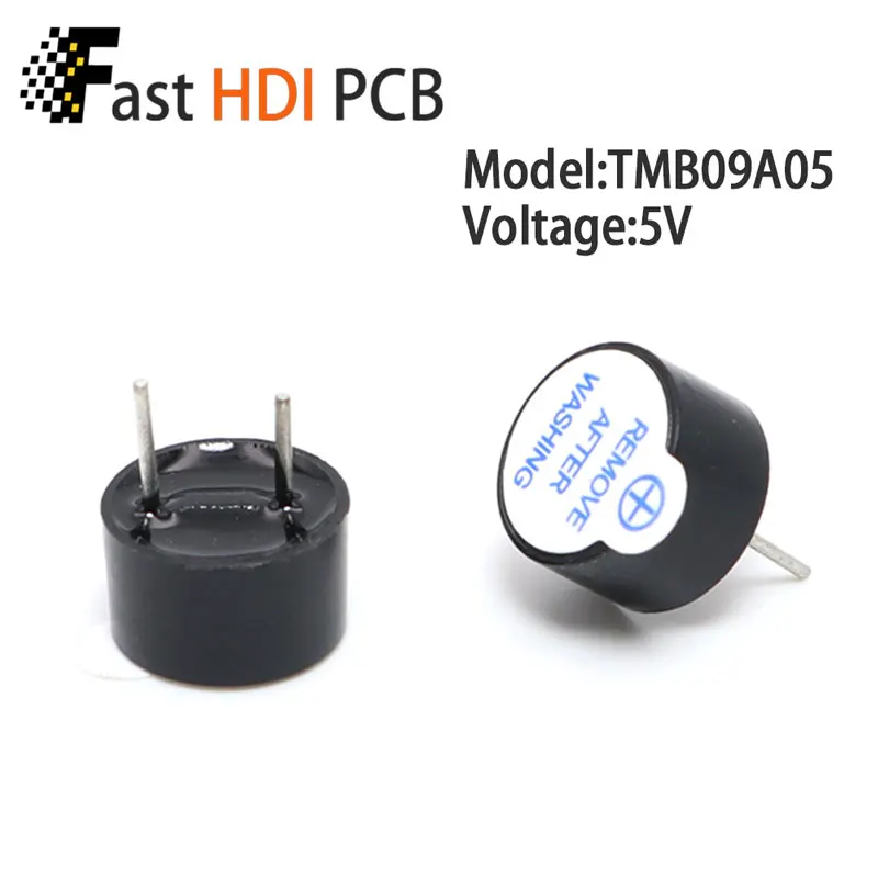 超小型アクティブブザー 9x5.5mm 3V(赤)/5V(青)/12V(黒) - ピンピッチ5.5mm 防水PBT耐熱設計 (無料サンプル)