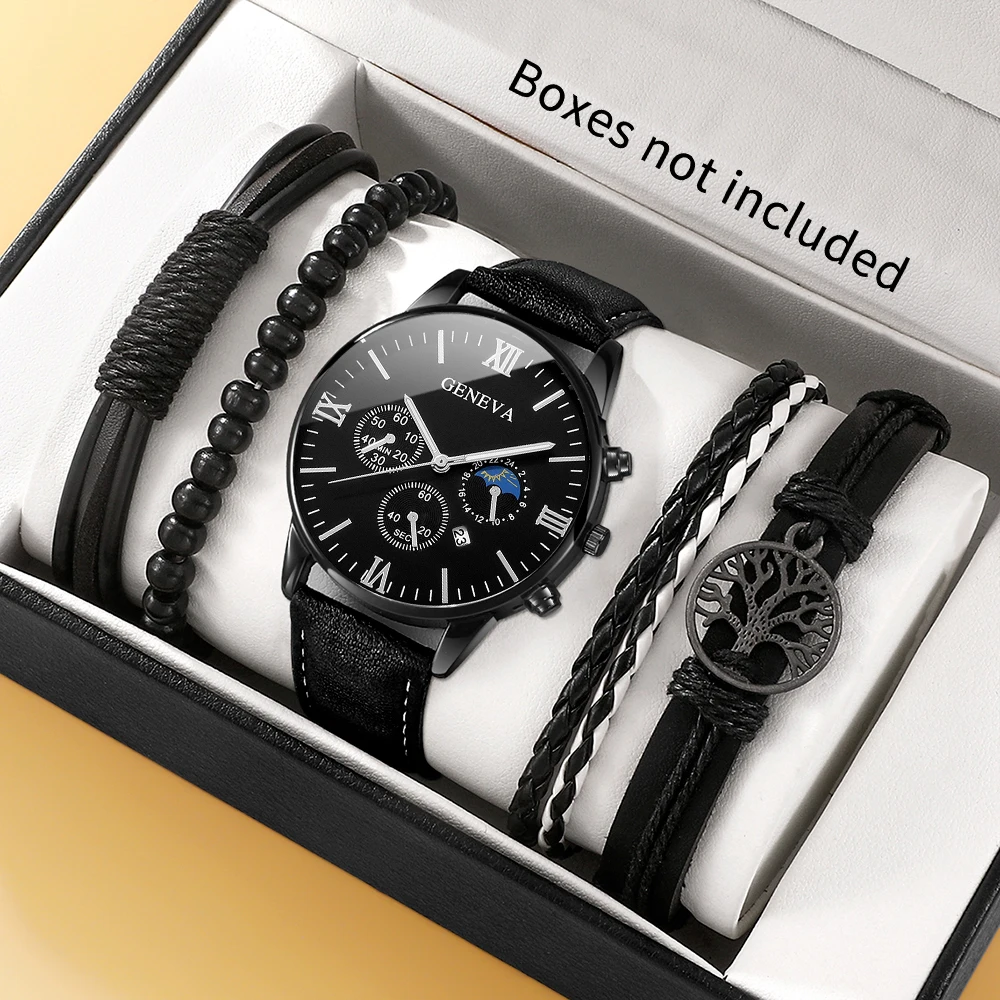 5Pc Men's Quartz Watch, Gifts For Parties, Valentine's Day, New Year's Day, Halloween, And For Friends And Family