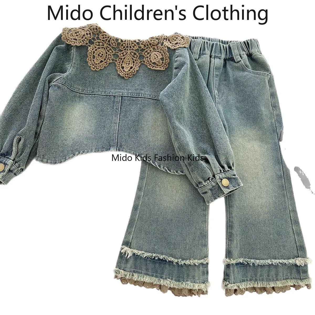 2025 Autumn New Korean Version  Girls Denim Long-sleeved Trousers Suit Baby Foreign Soft Denim Sets 90-150cm