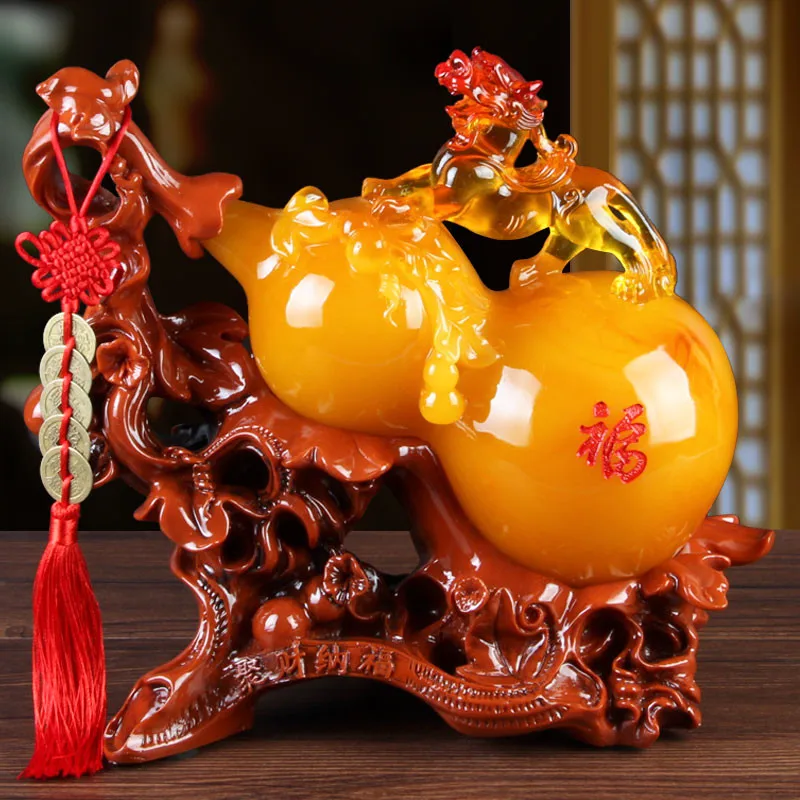 Lucky Fortune Feng Shui Gourd Statue Ornaments Resin Sculpture Crafts Home Decoration Accessories Housewarming Wedding Gifts