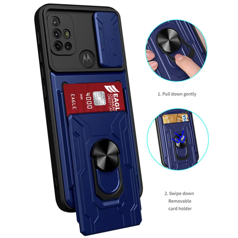 

For Motorola G30 Case Kickstand Armor Card Slot Car Holder Phone Cases For Moto G20 G10 G 10 20 30 Magnetic Ring Back Cover