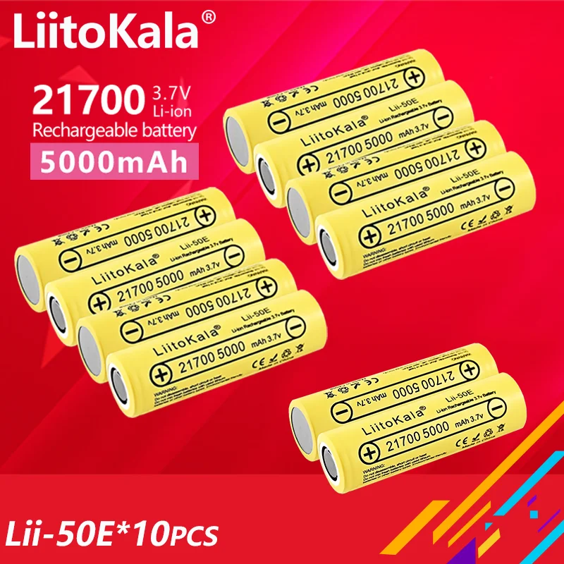 10PCS LiitoKala Lii-50E/Lii-40A 21700 4000mah/5000mAh 3.7V Rechargeable 21700 Flashlight Battery For High-power Appliances