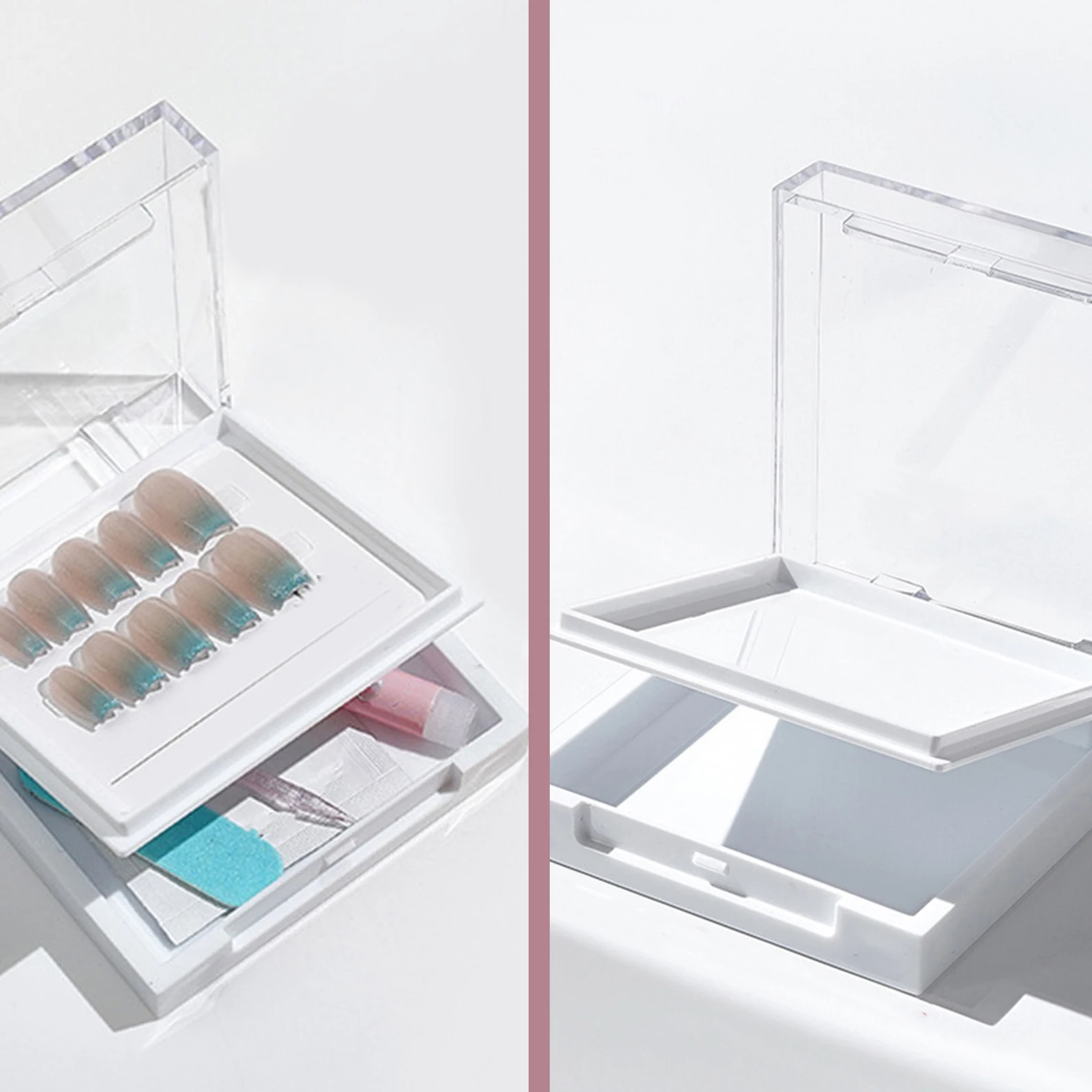 

Transparent Plastic Nail Storage Box Set Acrylic Press-On Nail Organizer for False Nails Display and Salon Essentials