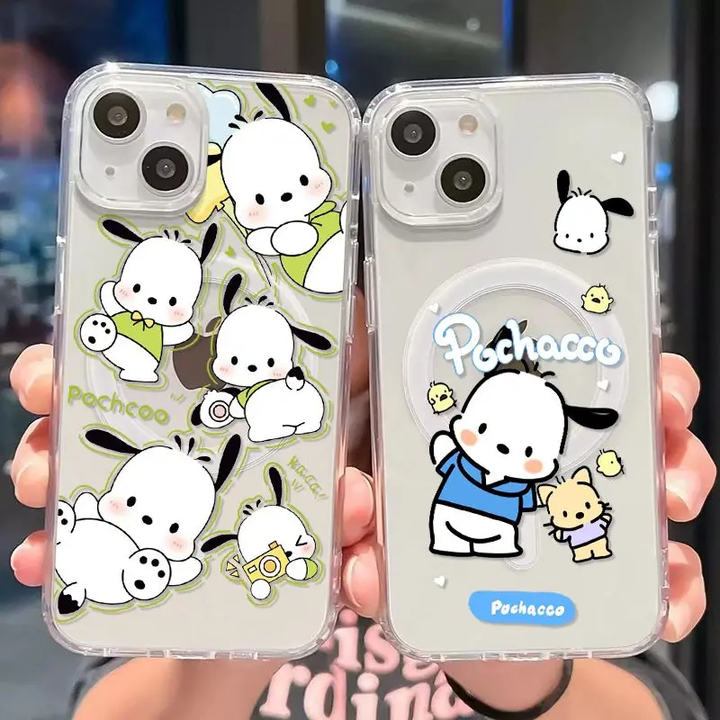 Cute Cartoon Pochacco Magsafe Magnetic Phone Case for Samsung Galaxy S25 S24 S23 S22 S21 S20 FE Plus Ultra 5G Soft Clear Cover