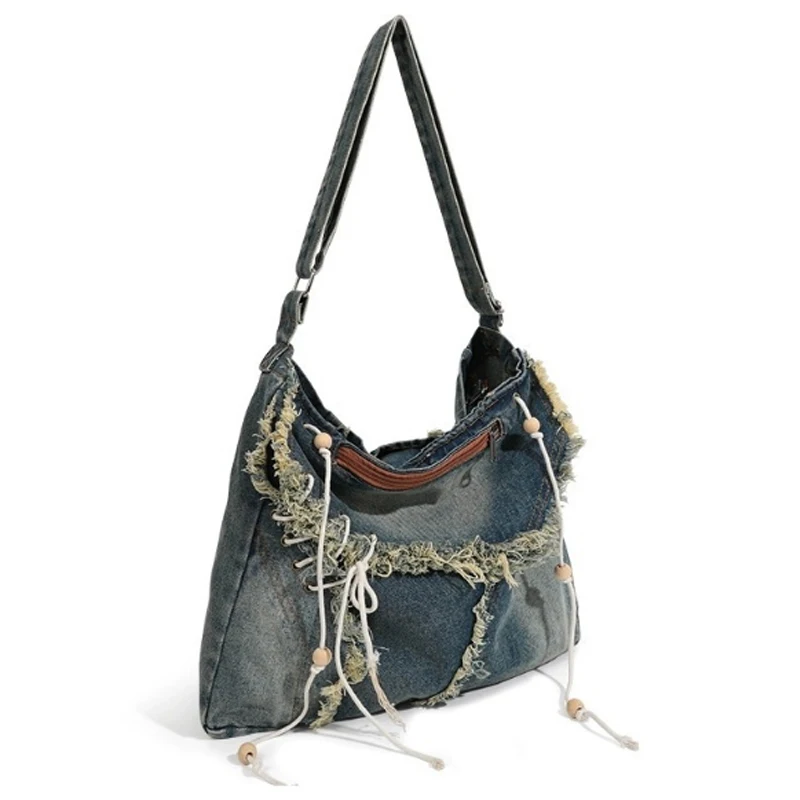 Bolso vaquero Retro con borlas para mujer, bolsa de hombro versátil, gran capacidad, novedad de 2024