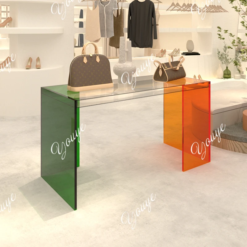 Clothing store acrylic display table, shoe and bag display rack, high and low storage table in the middle of the store