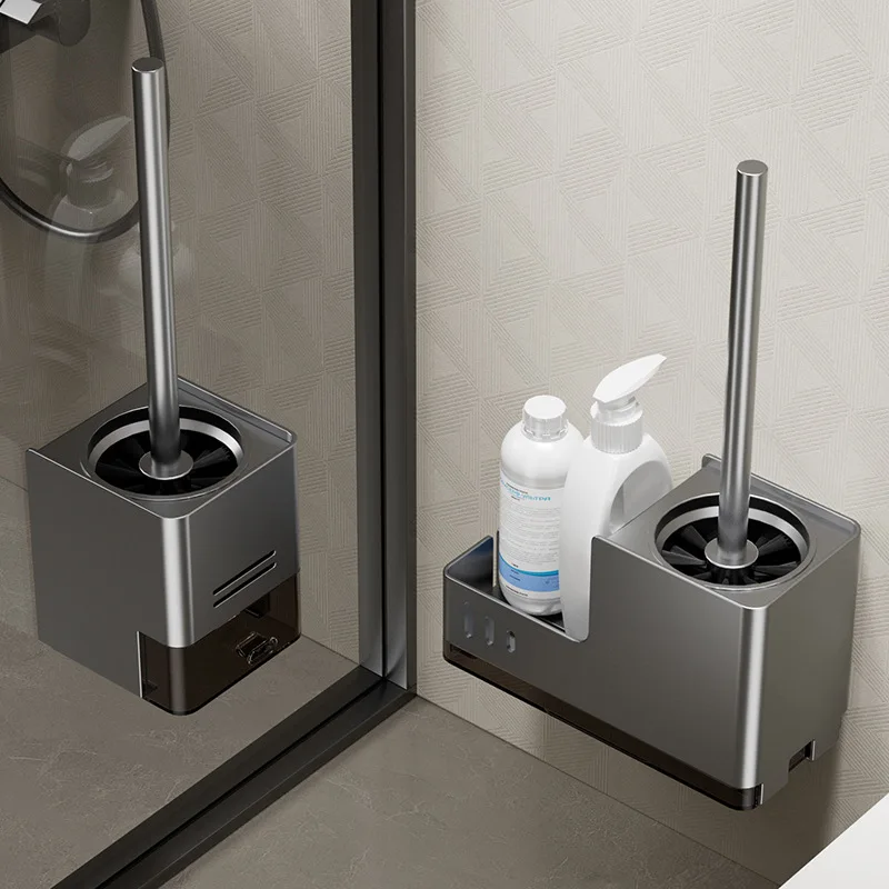 Toilet Brush Storage Rack No Punching No Dead Corners with Bottom Seat Wall Mounted Toilet Brush Bathroom Accessories Organizer
