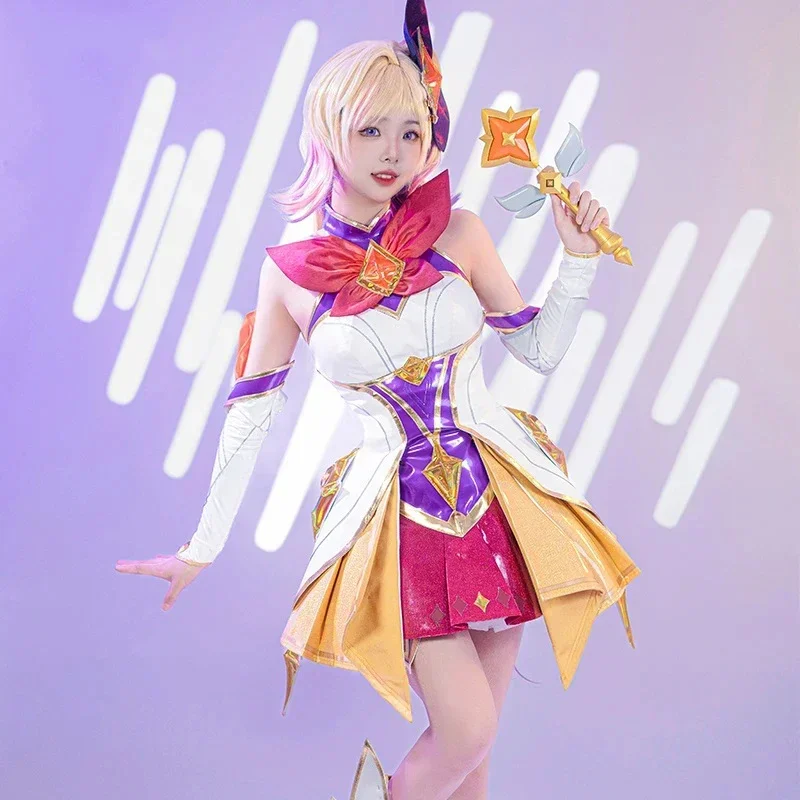 CosplayGame  Star Guardian Seraphine Cosplay Costume Wig Pink Purple Hair Women Halloween Party Outfits Shoes Seraphine Micropho