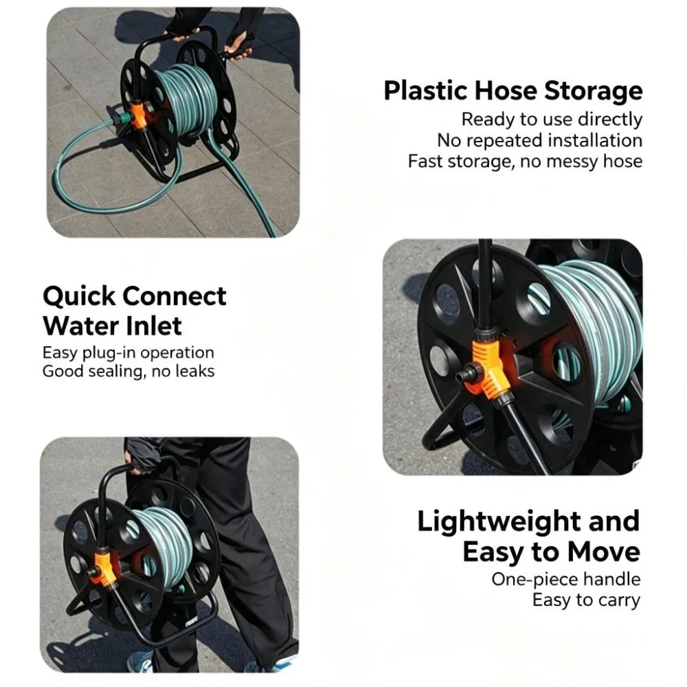 Heavy Duty Hose Storage Reel Multi-Purpose durable Water Pipe Storage Rack Space Saving Collapsible Handle