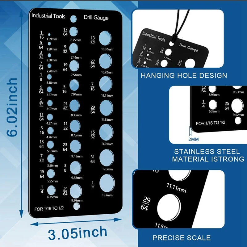 Wiertła wskaźnik frakcyjny wiertła rozmiar Gauge,29-otwory rozmiar metryczny wiertła przyrząd do 1/16 Cal do 1/2 Cal wiertła