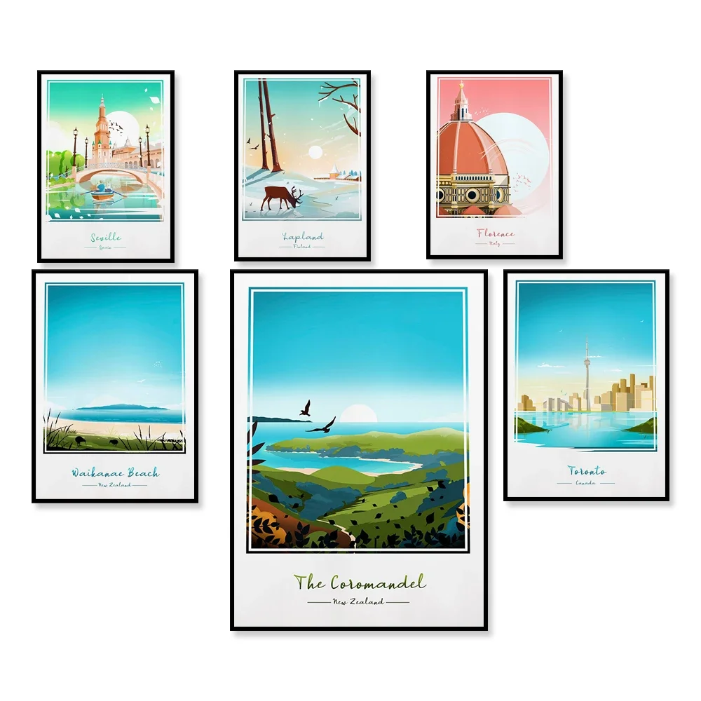 Milford Sound, Waikanae, Coromandel, Abel Tasman New Zealand, Florence, San Francisco, Toronto, Seville, Yosemite travel posters