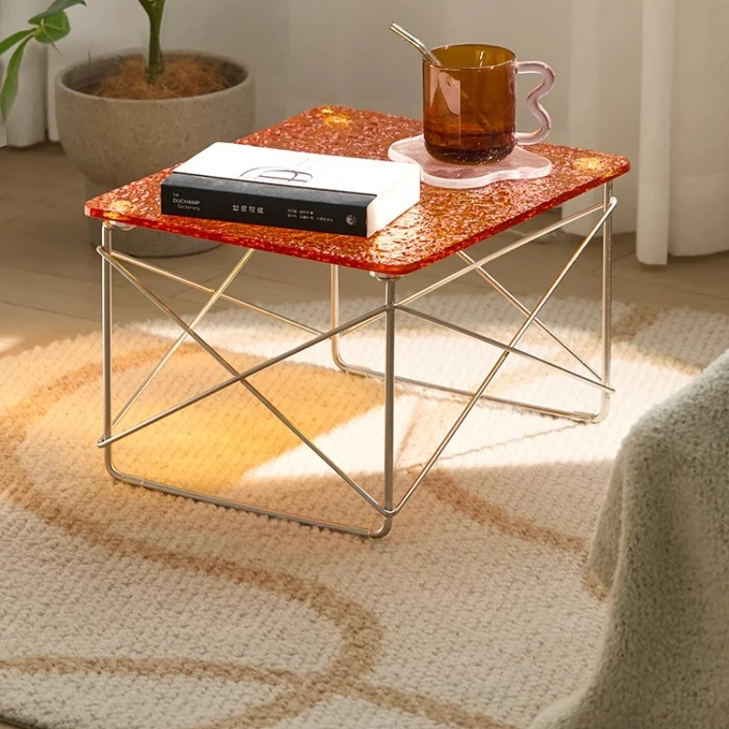 Acrylic Side table Low Table Plywood Rectangle Top Stainless Steel Frame Small Home Decoration Wire Base Small Table
