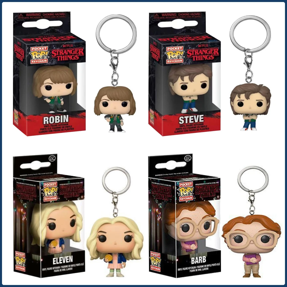 Funko Pop Keychains Stranger Things Eleven Dustin Steve Robin Mini Action Toy Figures TV Drama Peripheral Pendant Keychain Gifts