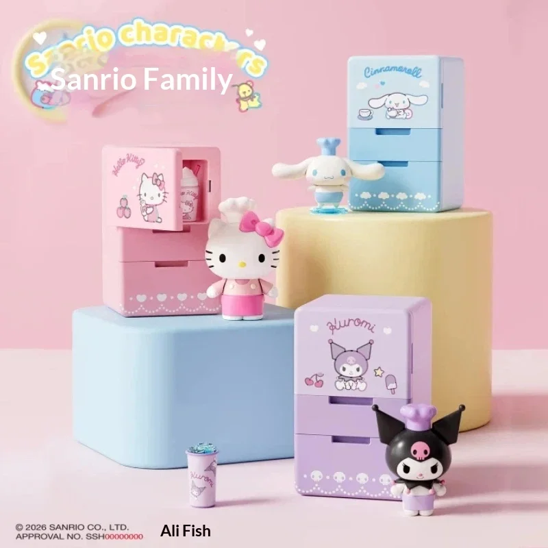 

Sanrio Characters Happy Fridge Series Blind Box Hello Kitty Kuromi Cinnamoroll Mini Food Toy Miniature Simulation Food Playset