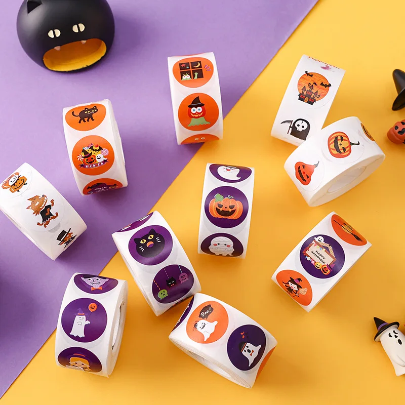 

Halloween Stickers Round Pumpkin Skull Decorative Sealing Labels for Kids Scrapbooking DIY