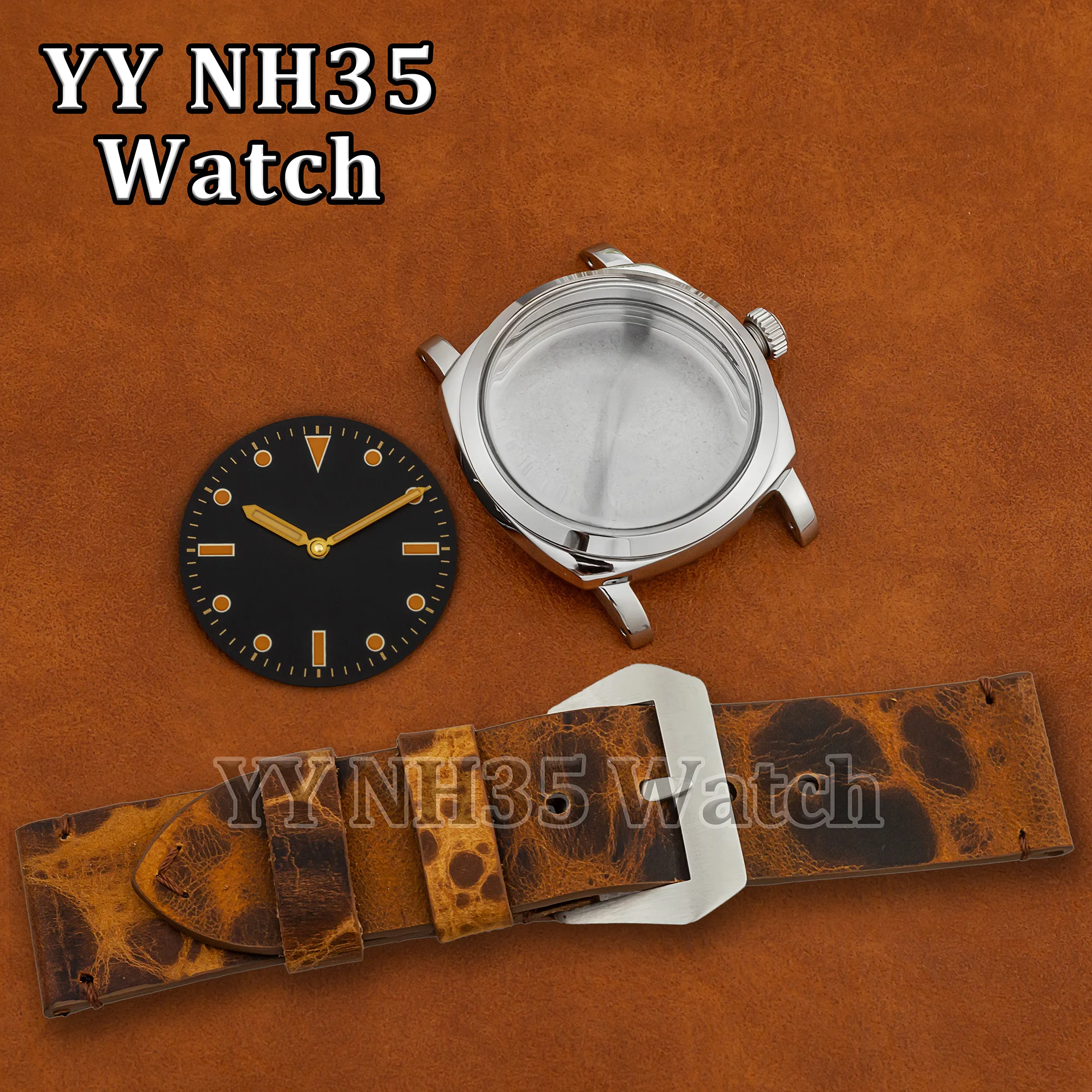 

Genuine Leather Strap 47mm Watch Case for PAM 6154 Sapphire Glass 10ATM Waterproof Case fit ETA 6497/6498/ST3600 Movement