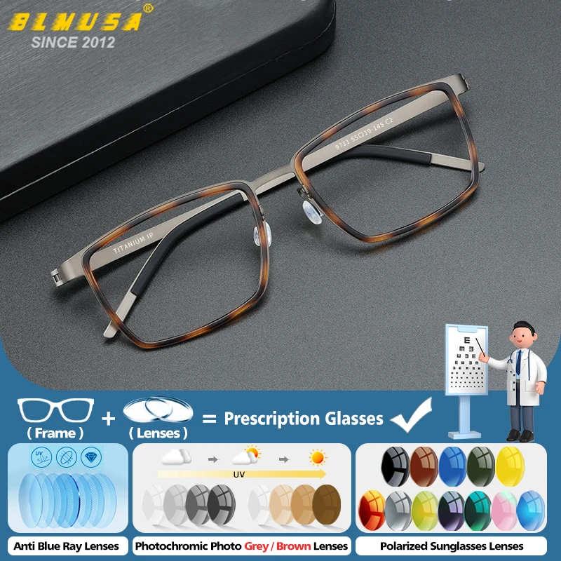 

BLMUSA High Quality Pure Titanium Progressive Prescription Glasses Men Ultralight Square Anti Blue Ray Myopia Optical Eyeglasses