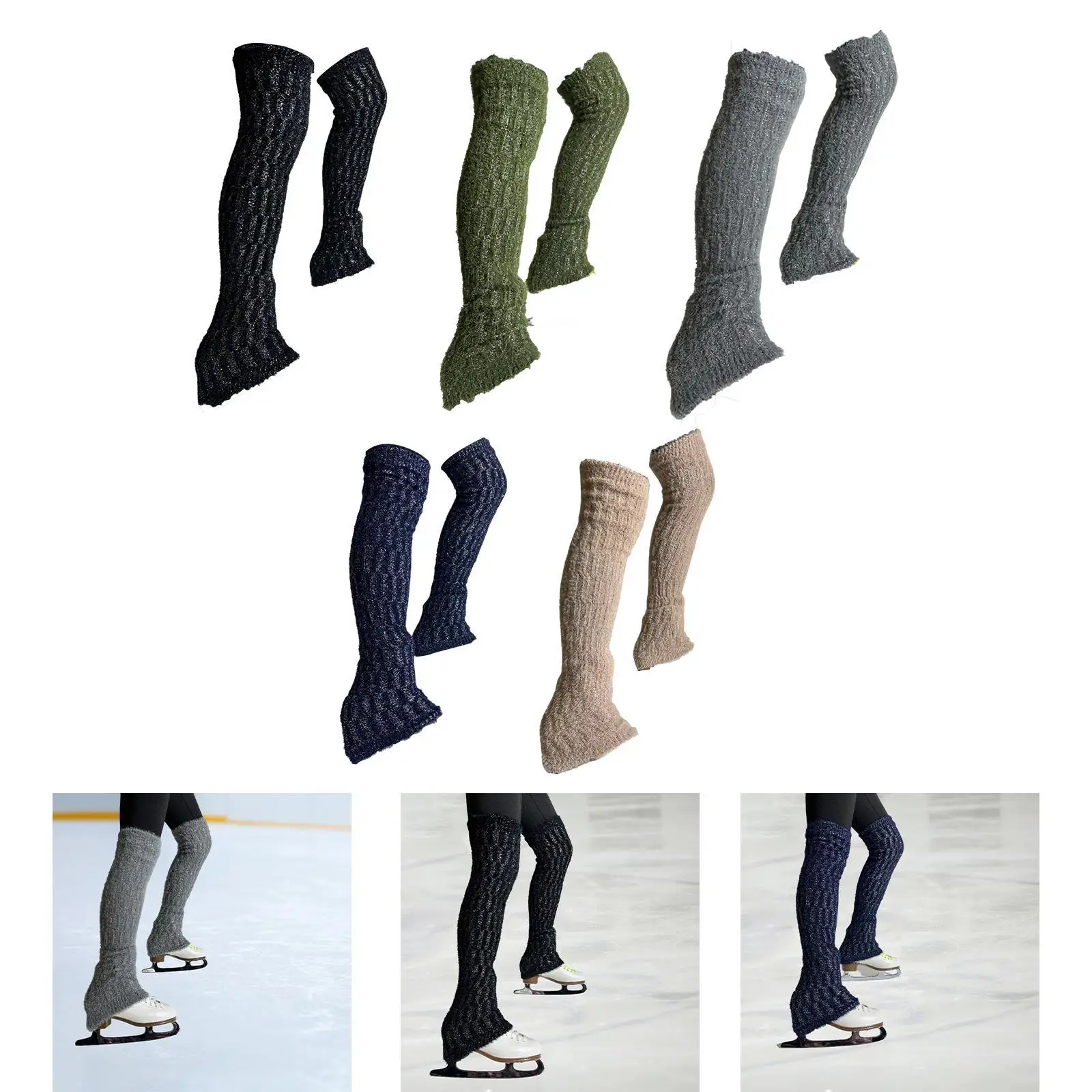

Ice Figure Skating Leg Warmers Training Wear Thermal Cable Knit Long Skating Socks for Training Practicing Women Workout Winter