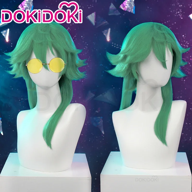 متوفر في المخزون شعر مستعار Ezreal لعبة شعر مستعار تأثيري DokiDoki الرجال الشعر الأخضر القلب Ezreal شعر مستعار تأثيري مقاومة للحرارة الشعر غطاء شعر مستعار مجاني